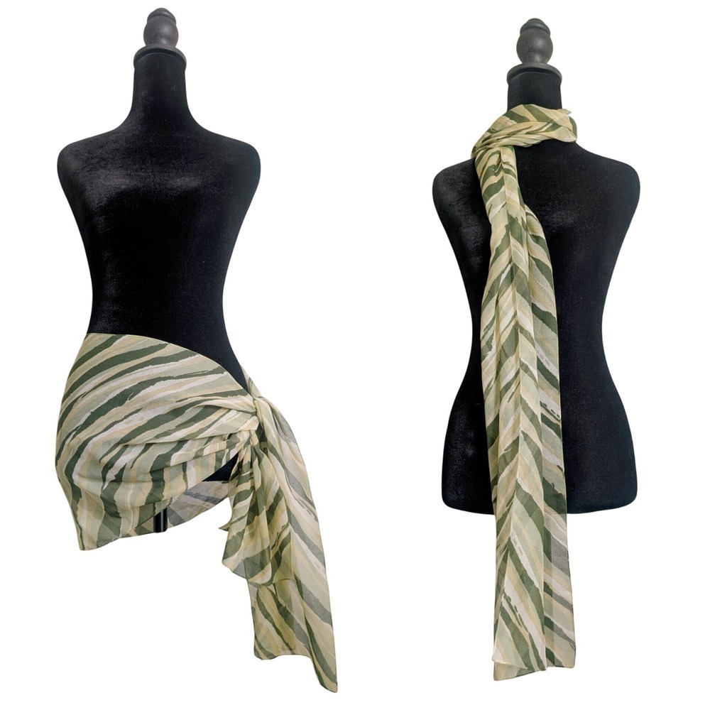 Italian Y2K Boho Earthy Whimsy Green Abstract Tiger Scarf